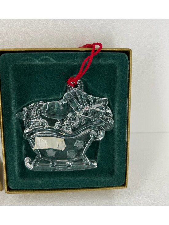 Waterford Marquis Crystal Snoopy Woodstock in Sleigh Ornament Peanuts 50th Anniv